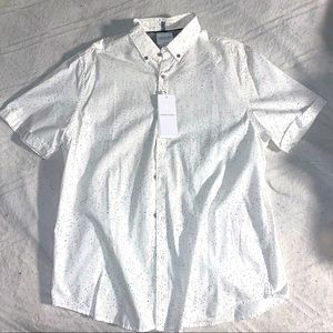 White w/black polkadot button up